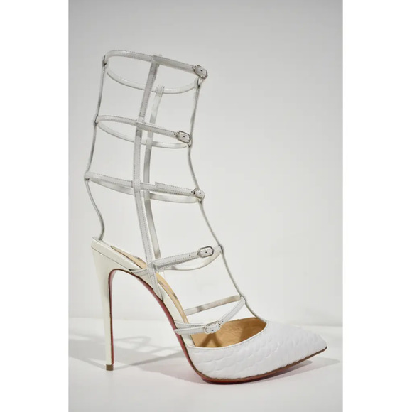 Christian Louboutin Kadreyana 100 White Leather Caged Ankle Strap Pump Heel 39.5 - Picture 2 of 12
